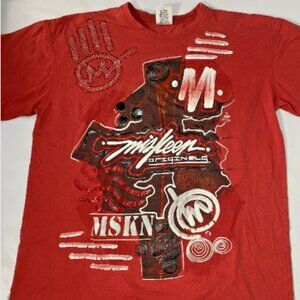 Vintage Miskeen Originals T Shirt Mens XL Red Short Sleeve Rhinestones & Design